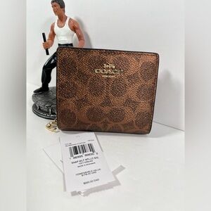 NWT Coach Snap WalletIn Signature Canvas CCL96 BROWN/COPPER